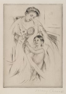 La Glace a Main、1905年頃（クリーム色の敷設紙にドライポイント） 作： Mary Cassatt